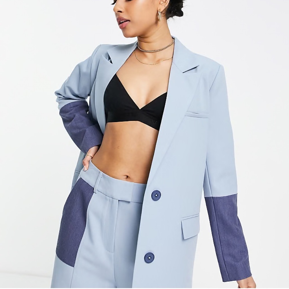 4th Reckless Women S Blue Peak Collar Long Sleeve Oversize Blazer Jacket New